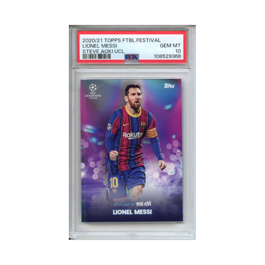 Lionel-Messi-Steve-Aoki-UCL-2020/21-Topps-Football-Festival-PSA-10-Vorderseite