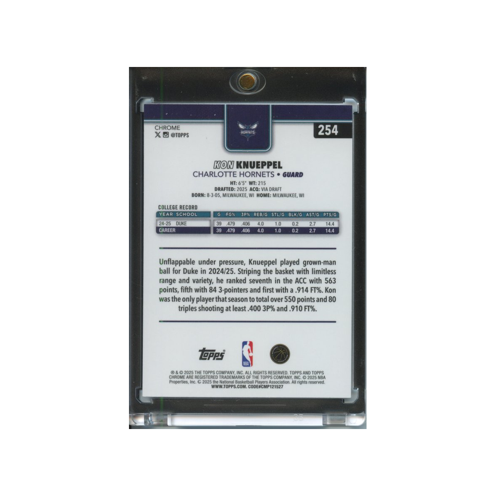 Kon-Knueppel-X-Fractor-2025-Topps-Chrome-#1-Rückseite