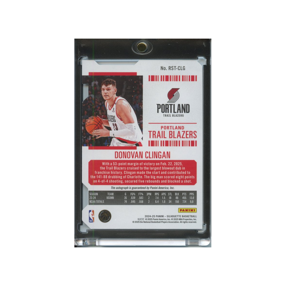 Donovan-Clingan-Autograph-Rookie-Ticket-/23-2024-Silhouette-Rückseite
