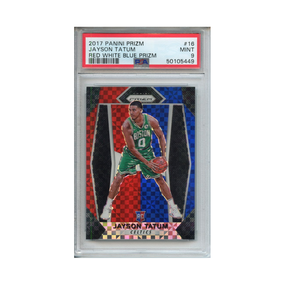 Jayson-Tatum-Red-White-Blue-Prizm-2017-Panini-Prizm-PSA-9-Vorderseite
