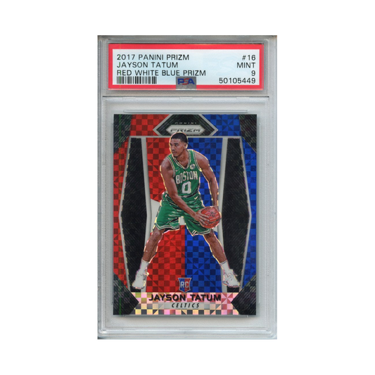 Jayson-Tatum-Red-White-Blue-Prizm-2017-Panini-Prizm-PSA-9-Vorderseite