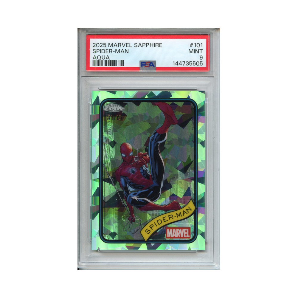 Spider-Man-Aqua-2025-Marvel-Sapphire-PSA-9-Vorderseite