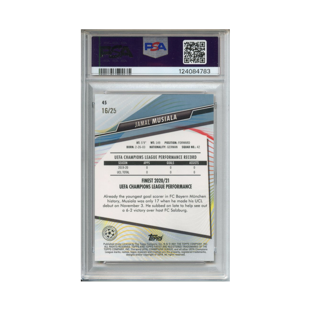 Jamal-Musiala-Orange-Refractor-2020-Finest-UCL-PSA-9-Rückseite