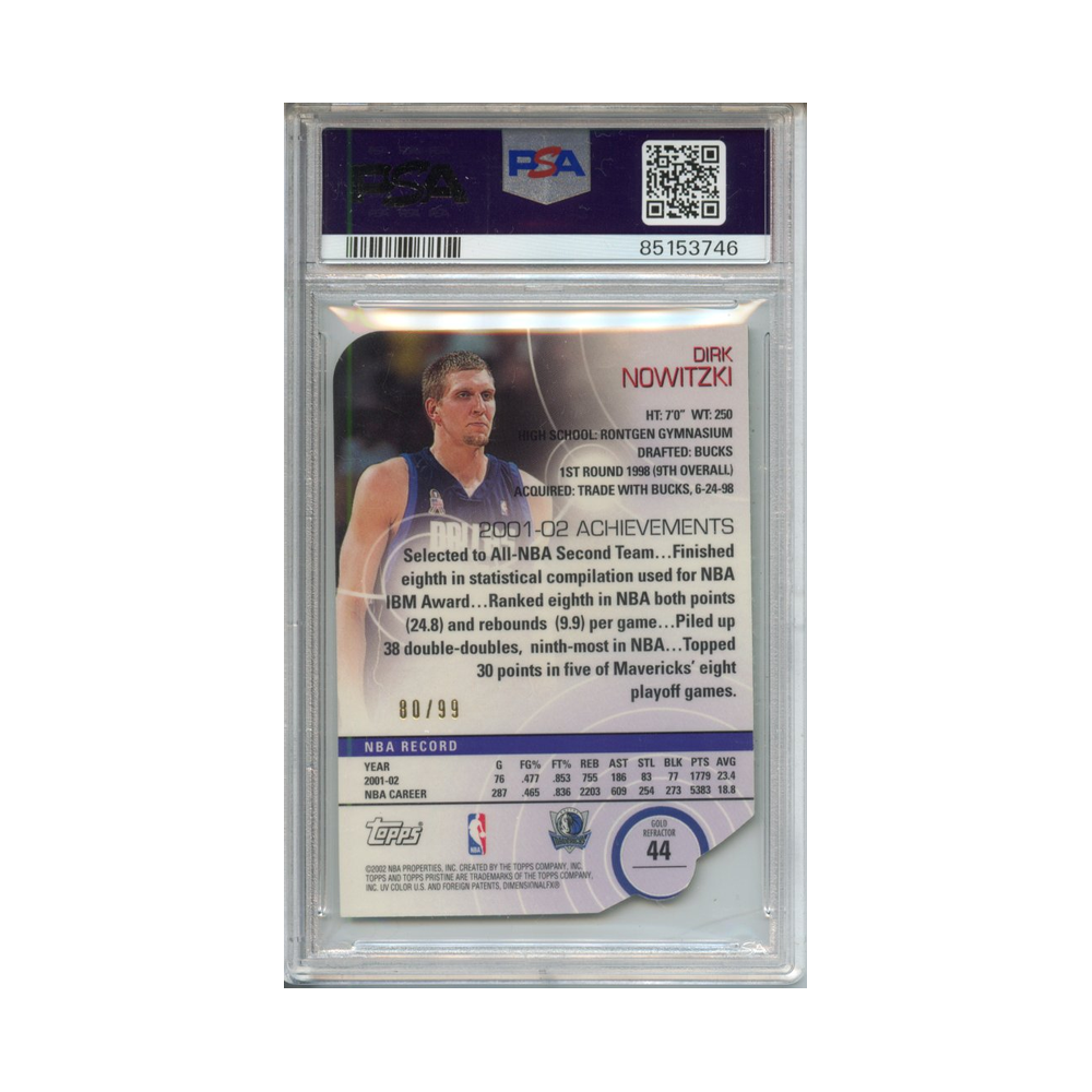 Dirk-Nowitzki-Die-Cut-Gold-Refractor-2002-Topps-Pristine-PSA-9-Rückseite
