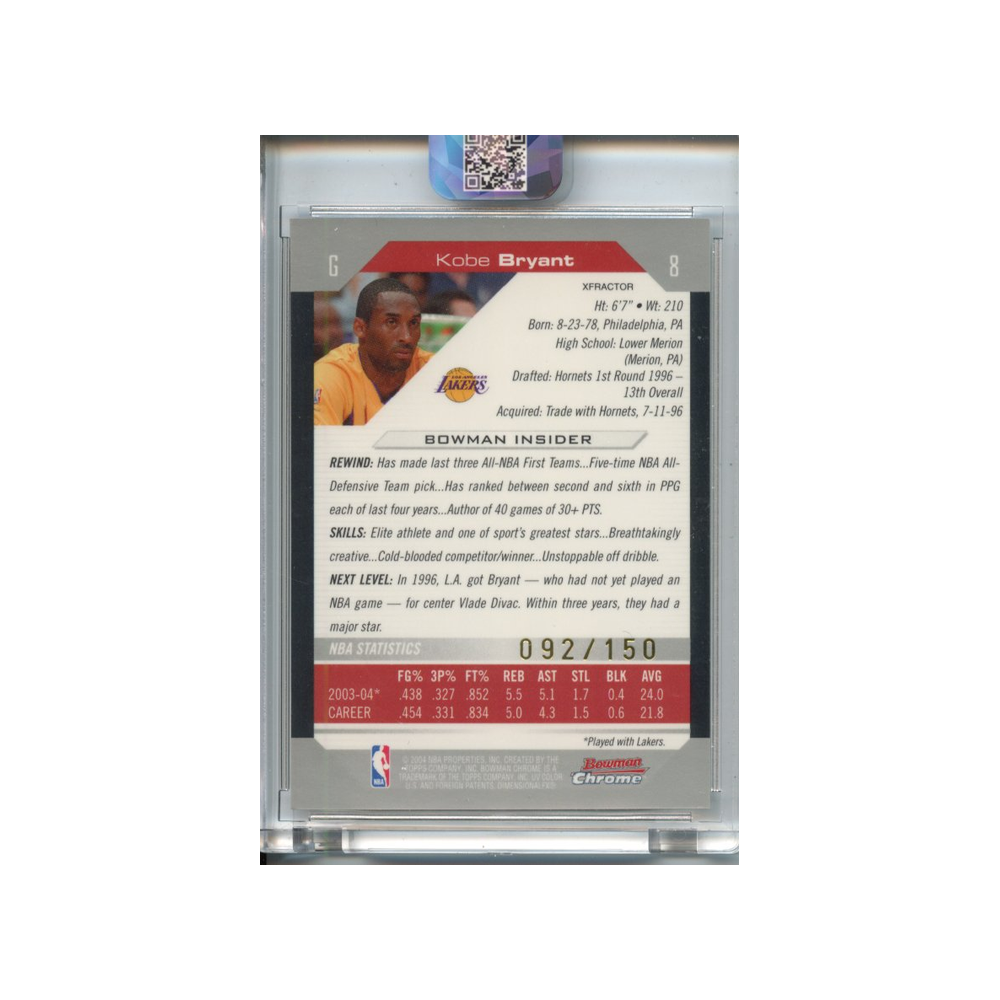 Kobe-Bryant-Chrome-X-Fractor-/150-2004-Bowman--Rückseite