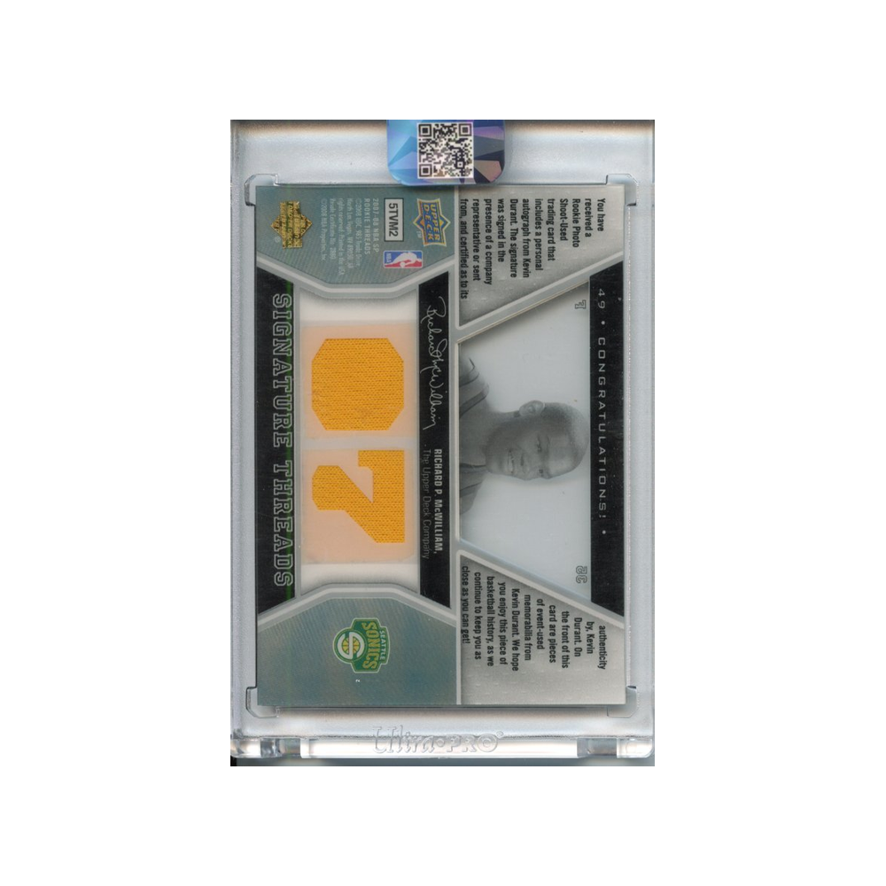 Kevin-Durant-Patch-Autograph-/199-2007-Upper-Deck-Rookie-Threads-Rückseite