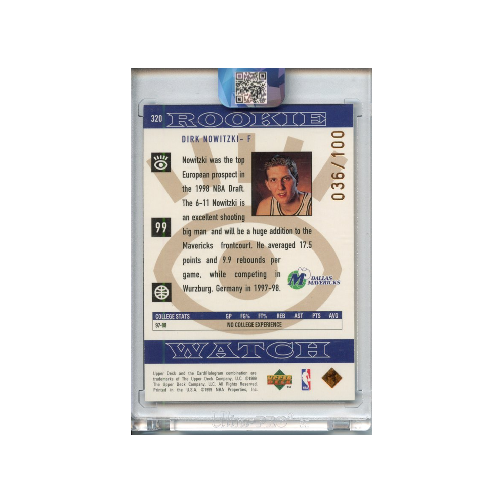 Dirk-Nowitzki-Rookie-Watch-/100-1998-Upper-Deck-Rückseite