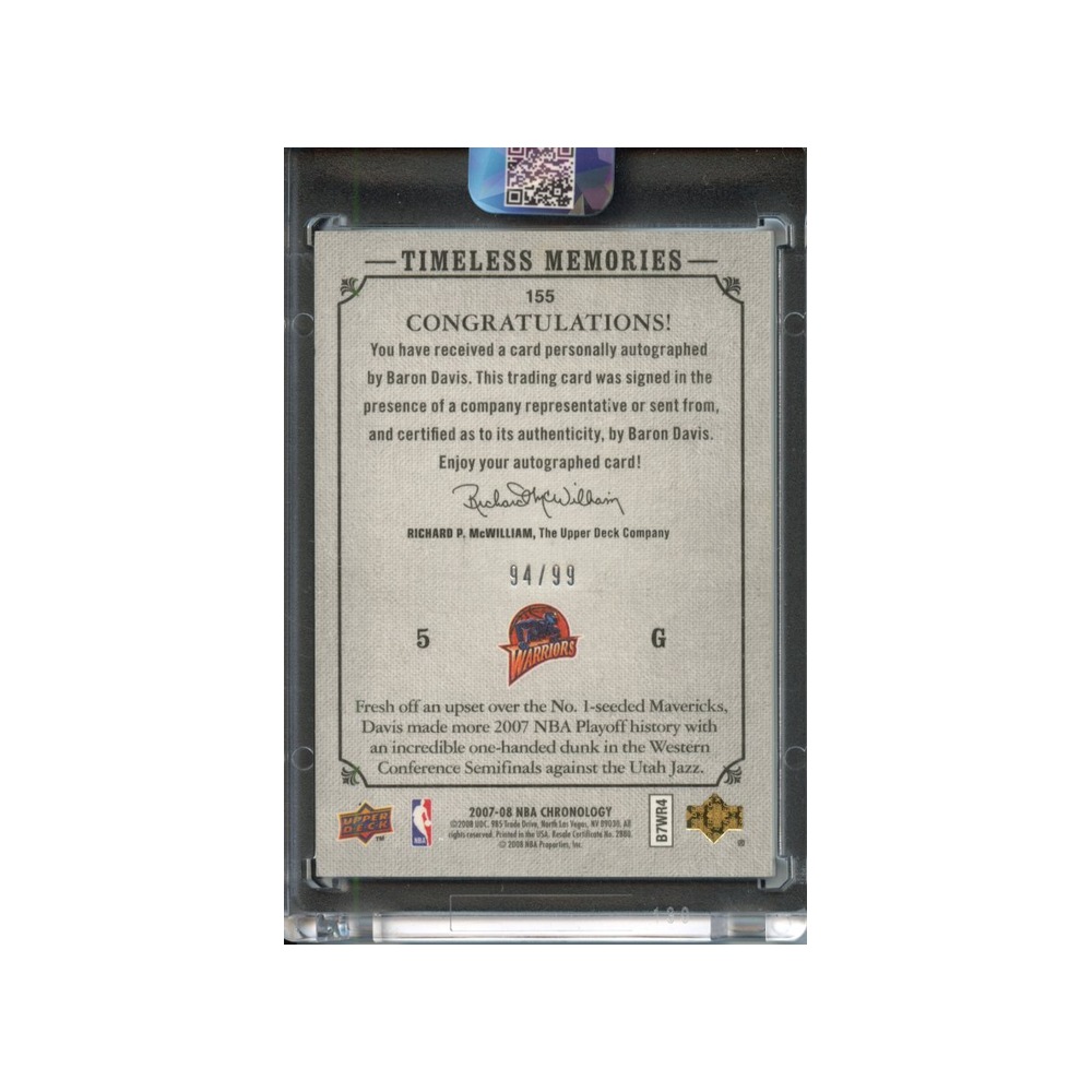 Baron-Davis-Autograph-Timeless-Memories-/99-2007-Upper-Deck-Chronology-Rückseite