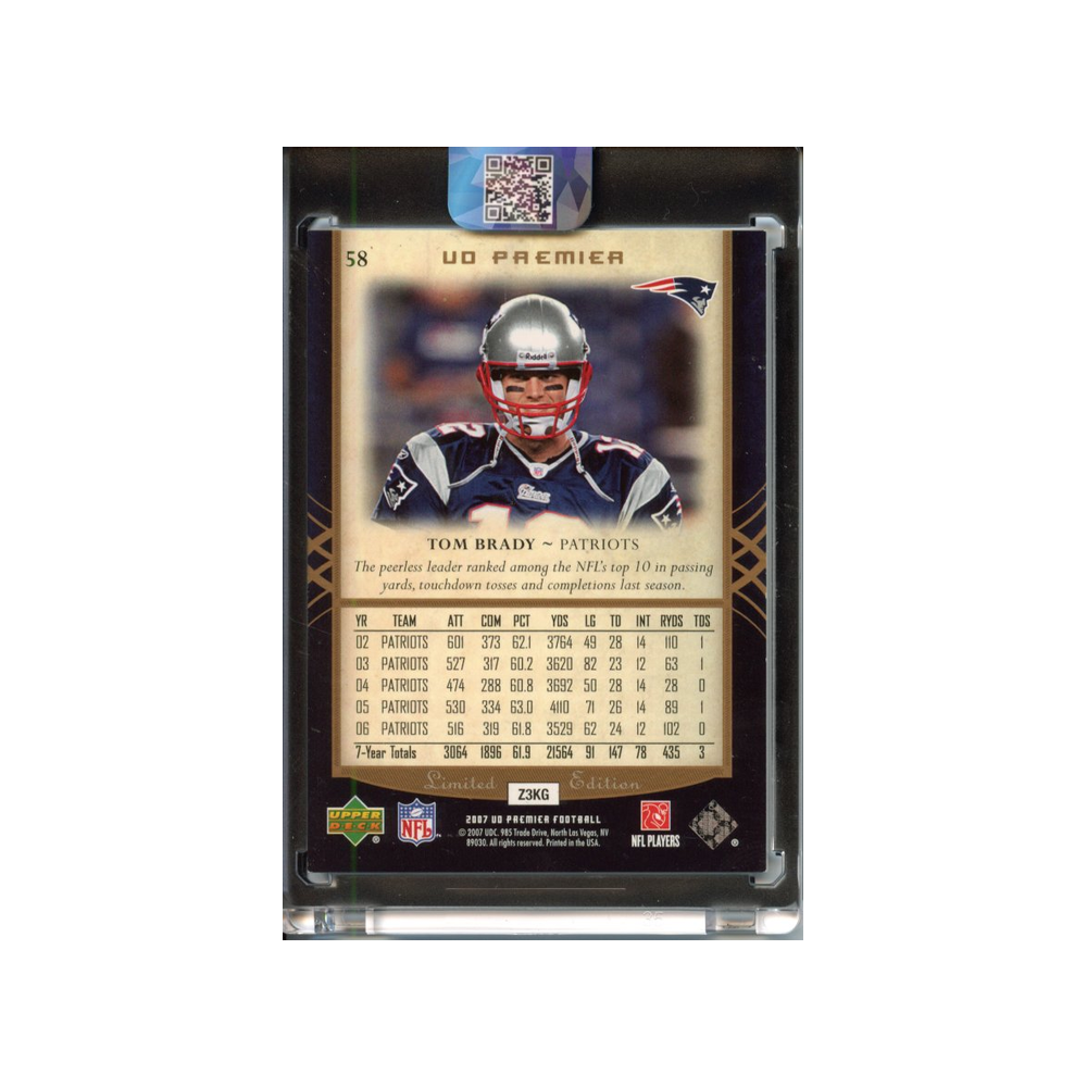 Tom-Brady-/225-2007-Upper-Deck-Premier-Rückseite