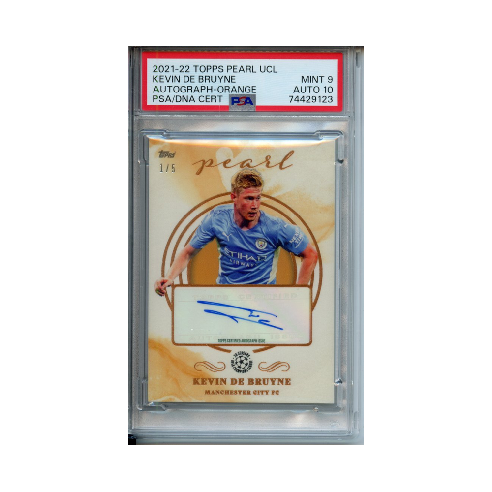 Kevin-De-Bruyne-Autograph-Orange-2021-22-Topps-Pearl-UCL-PSA-9/-10-Vorderseite