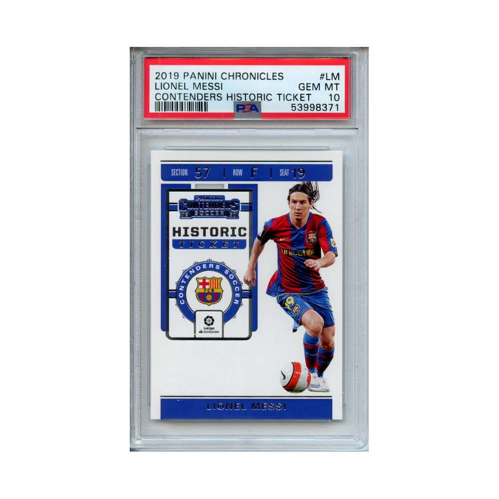 Lionel-Messi-Contenders-Historic-Ticket-2019-Panini-Chronicles-PSA-10-Vorderseite