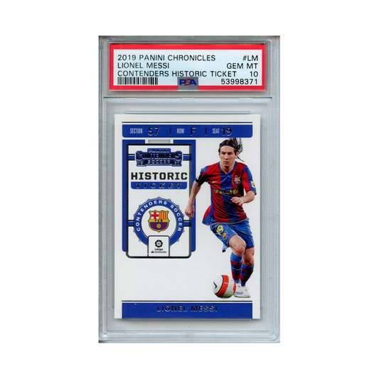 Lionel-Messi-Contenders-Historic-Ticket-2019-Panini-Chronicles-PSA-10-Vorderseite