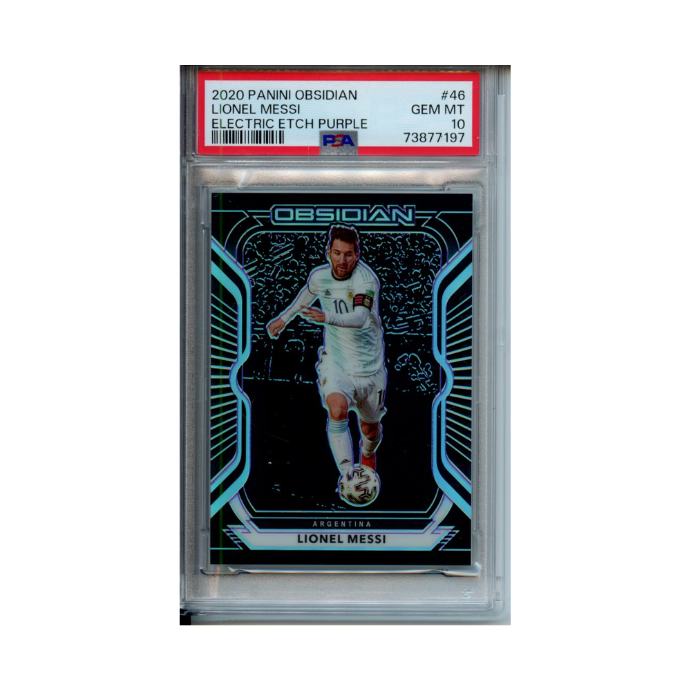 Lionel-Messi-Electric-Etch-Purple-2020-Panini-Obsidian-PSA-10-Vorderseite