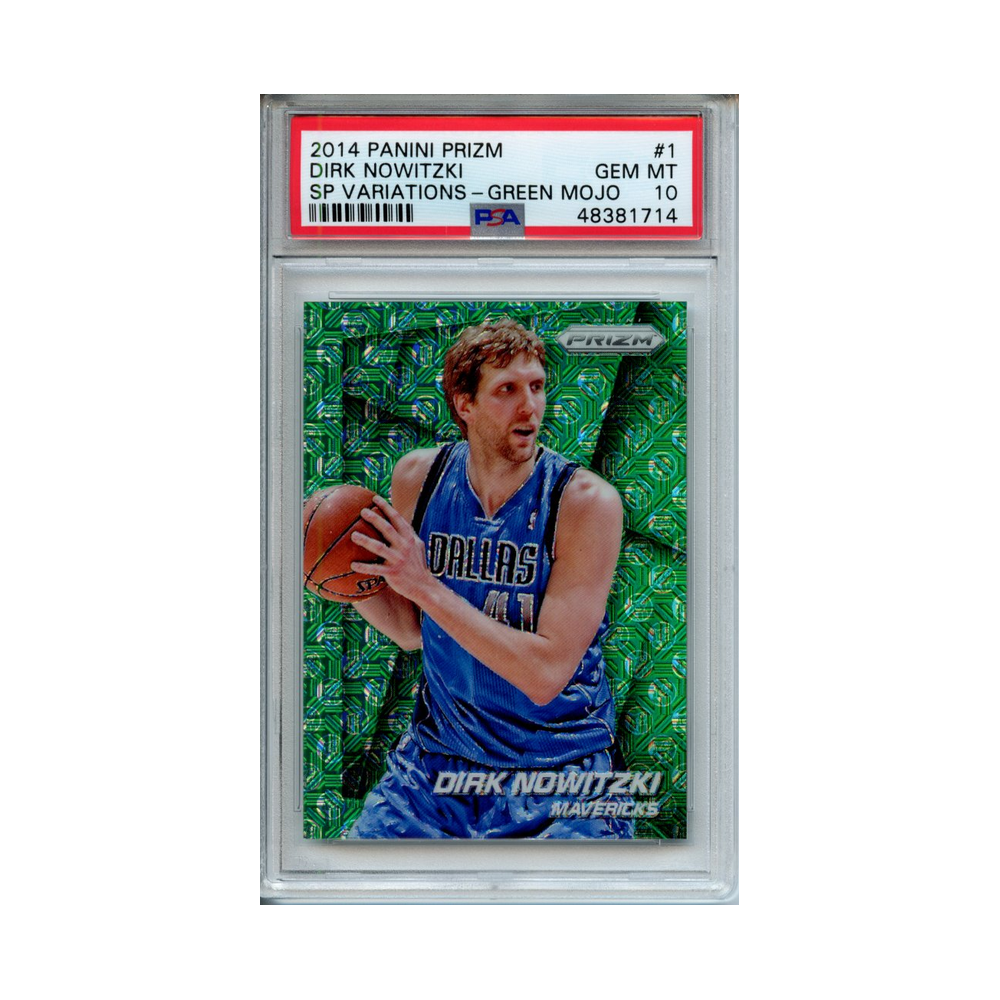Dirk-Nowitzki-SP-Variations-Green-Mojo-2014-Panini-Prizm-PSA-10-Vorderseite