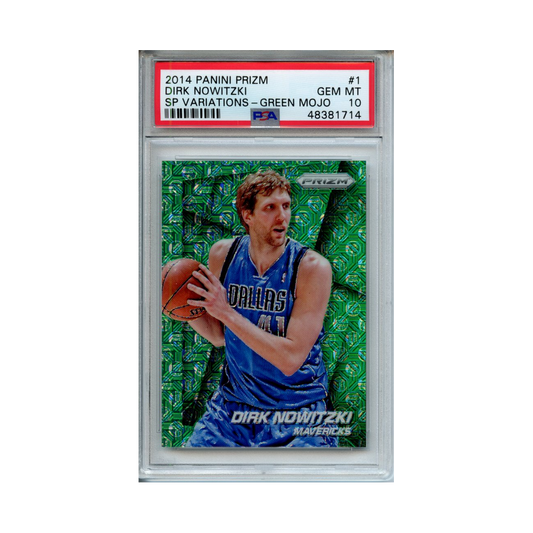 Dirk-Nowitzki-SP-Variations-Green-Mojo-2014-Panini-Prizm-PSA-10-Vorderseite