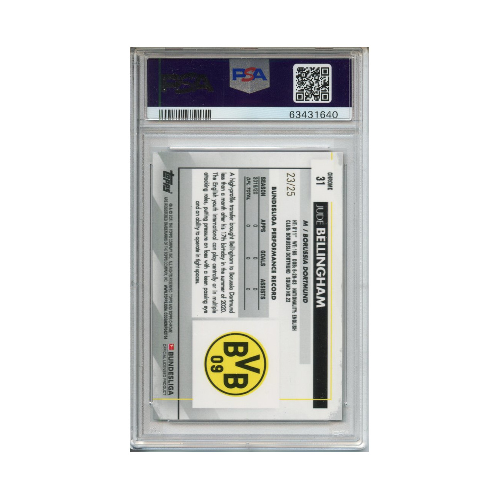 Jude-Bellingham-Orange-Refractor-2020-Topps-Chrome-Bundesliga-PSA-9-Rückseite