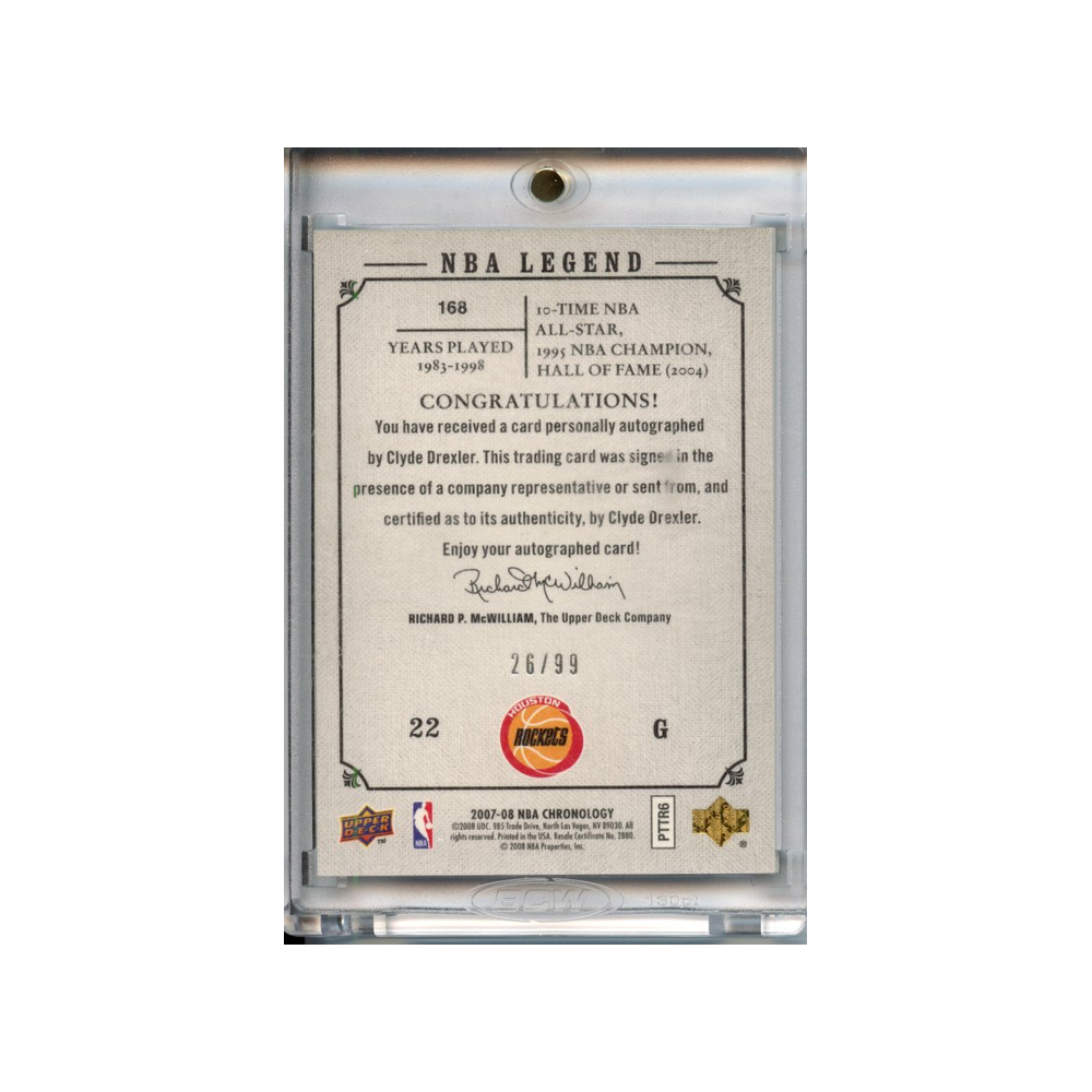 Clyde-Drexler-Autograph-Legend-/99-2007-Upper-Deck-Chronology-Rückseite