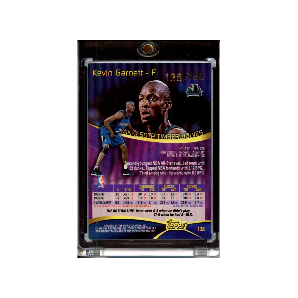 Kevin-Garnett-Stadium-Club-One-of-a-Kind-/150-1998-Topps-Rückseite