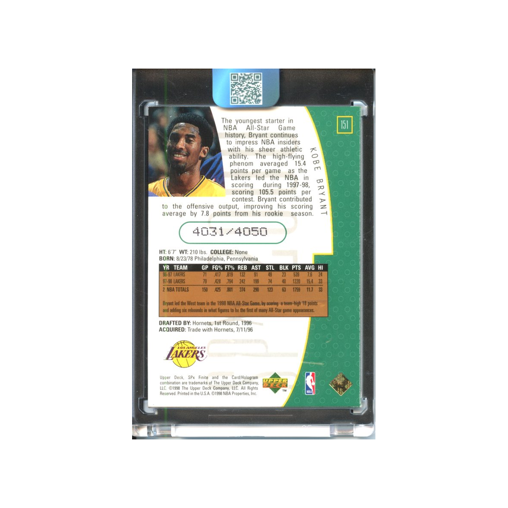 Kobe-Bryant-/4050-2000--Upper-Deck-SPx-Finite-Rückseite
