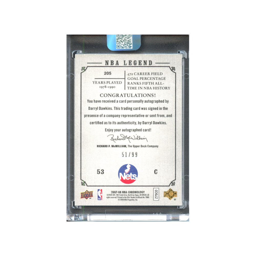 Darryl-Dawkins-Autograph-/99-2007-Upper-Deck-Chronology-Rückseite