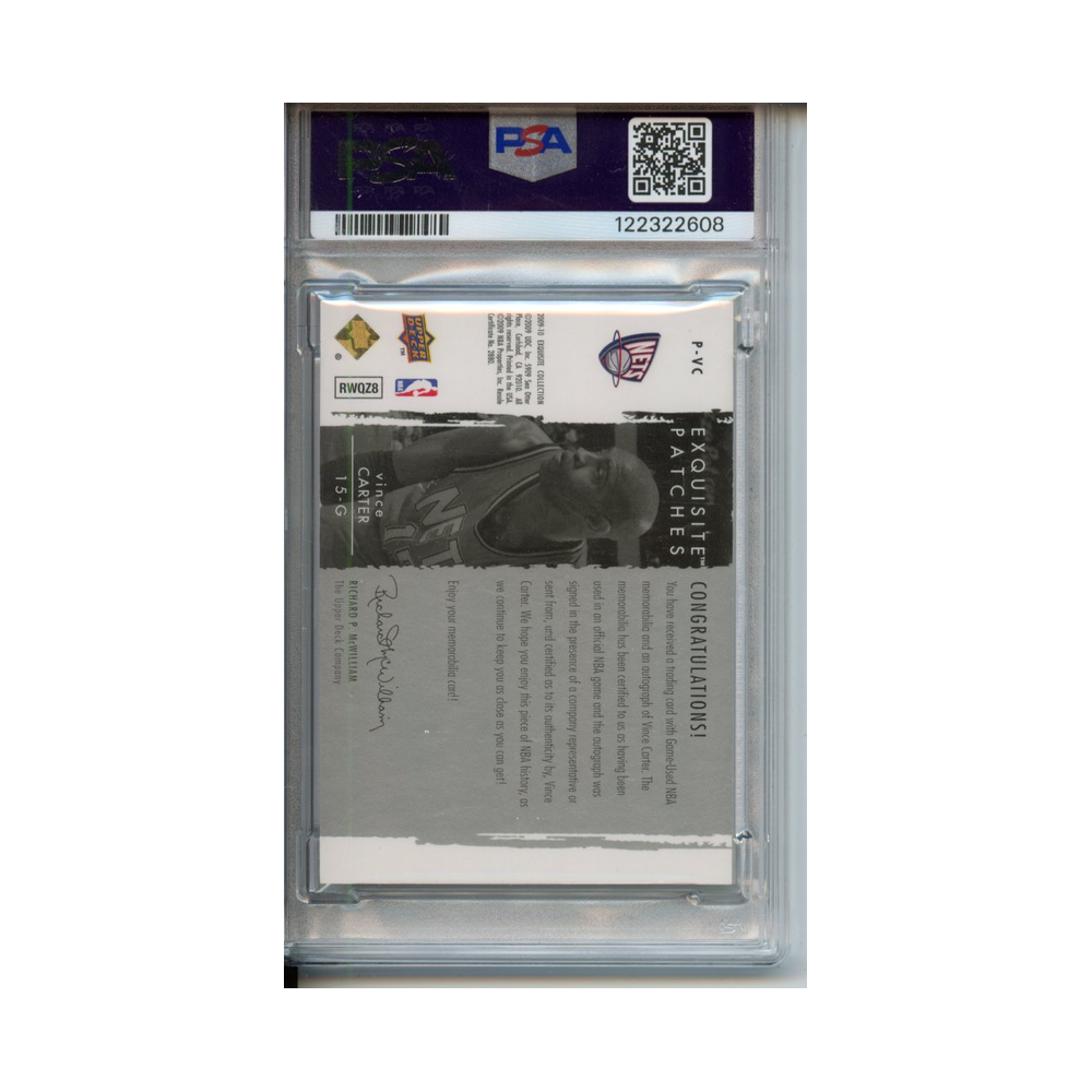 Vince-Carter-Autograph-Patch-2009-Upper-Deck-Exquisite-Collection--PSA-8/9-Rückseite