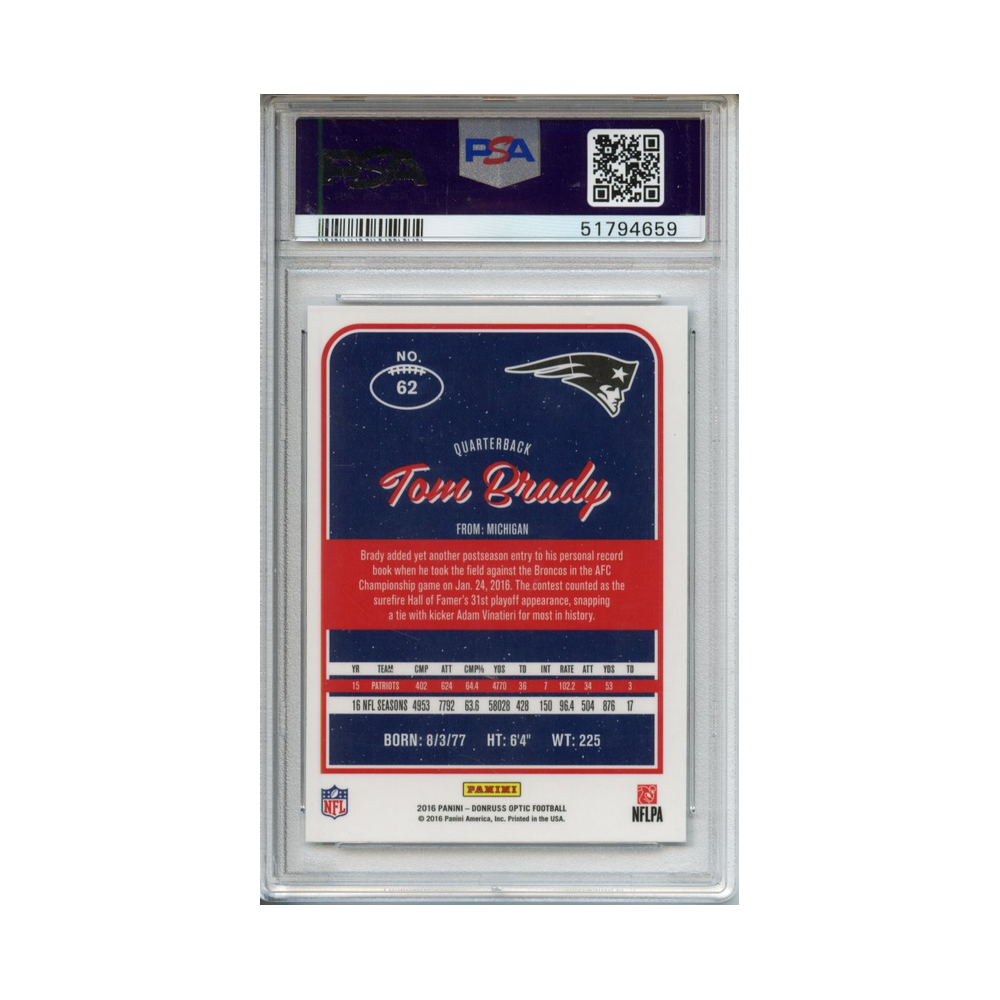 Tom-Brady-2016-Panini-Donruss-Optic-PSA-10-Rückseite