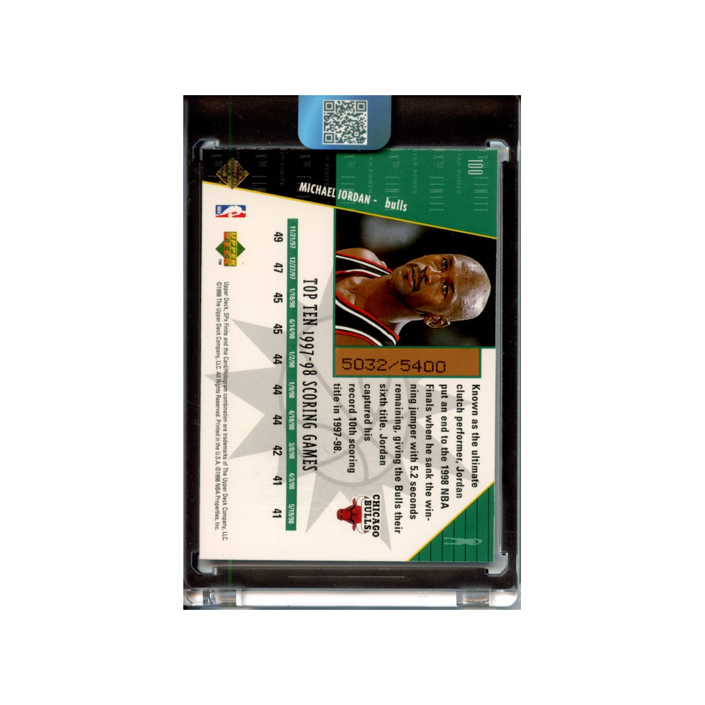Michael-Jordan-Star-Power-/5400-1998-Upper-Deck-SPx-Finite-#1-Rückseite