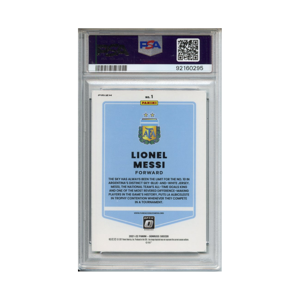 Lionel-Messi-Optic-Green-Velocity-2021/22-Donruss-Road-to-Qatar-PSA-10-Rückseite