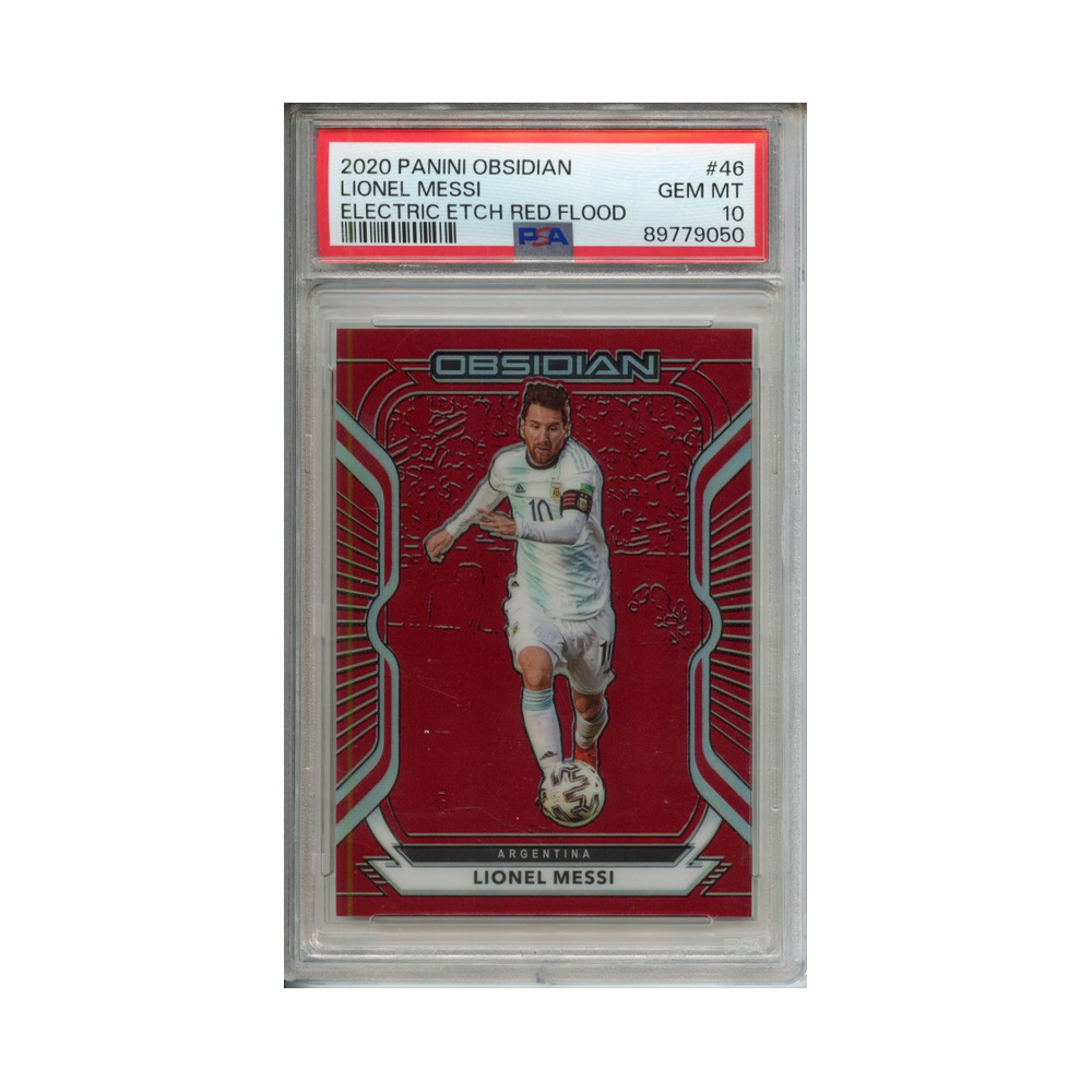 Lionel-Messi-Electric-Etch-Red-Flood-2020-Panini-Obsidian-PSA-10-Vorderseite