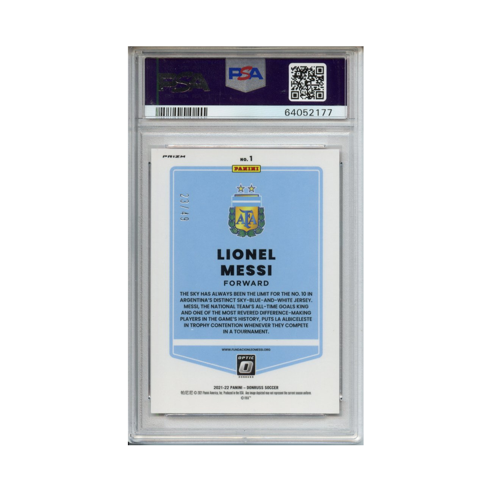 Lionel-Messi-Optic-Orange-Velocity-2021/22-Donruss-Road-to-Qatar-PSA-10-Rückseite