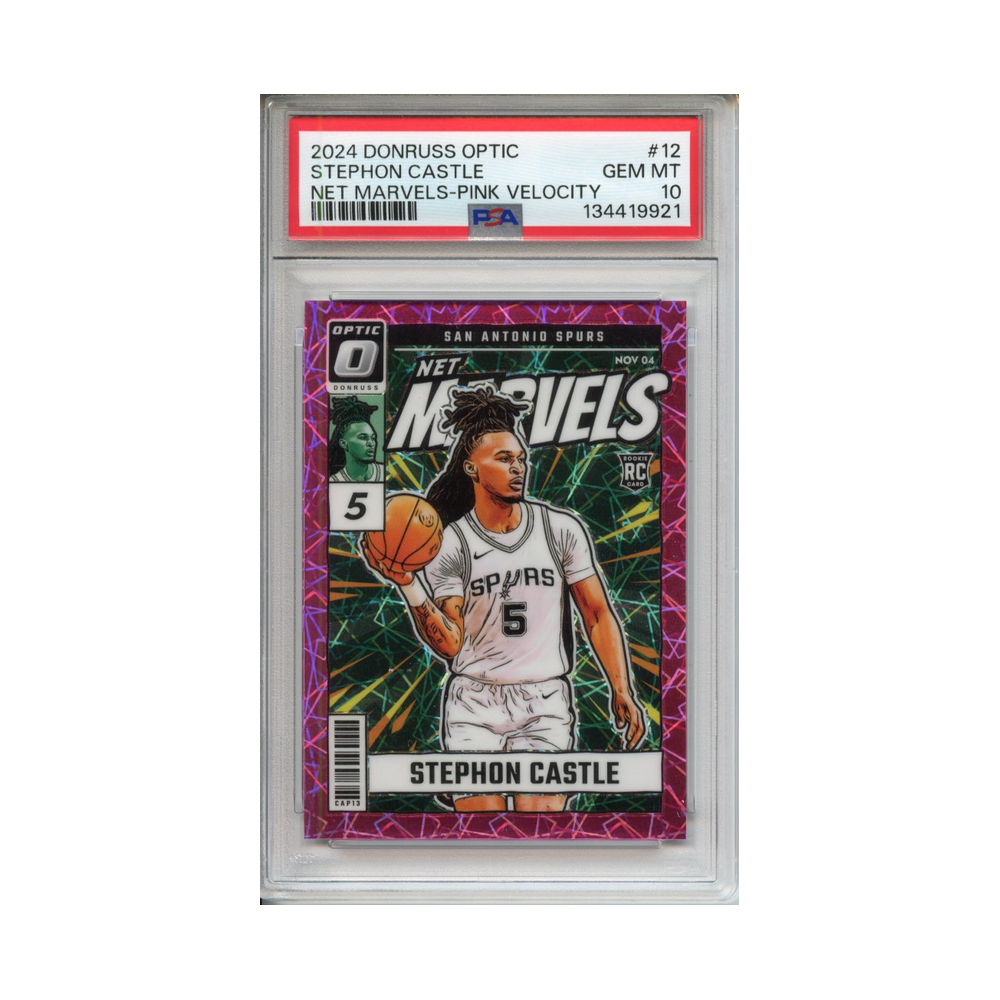 Stephon-Castle-Net-Marvels-Pink-Velocity-2024-Donruss-Optic-PSA-10-Vorderseite