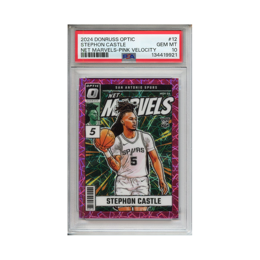 Stephon-Castle-Net-Marvels-Pink-Velocity-2024-Donruss-Optic-PSA-10-Vorderseite