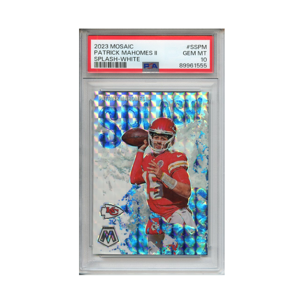 Patrick-Mahomes-II-Splash-White-2023-Mosaic-PSA-10-Vorderseite
