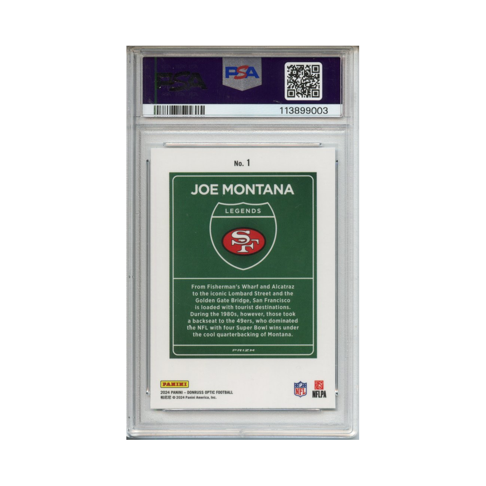 Joe-Montana-Downtown-Legends-2024-Donruss-Optic-PSA-9-Rückseite
