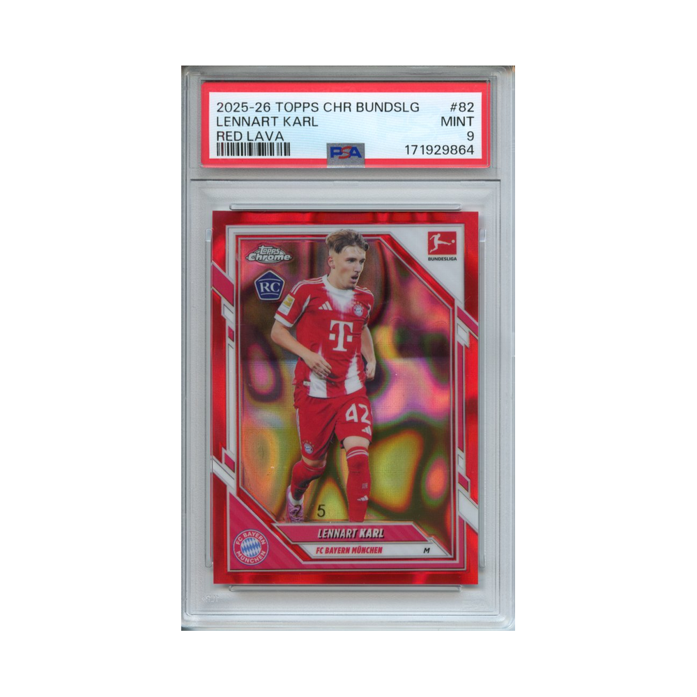 Lennart-Karl-Red-Lava-/5-2025-26-Topps-Chrome-Bundesliga-PSA-9-Vorderseite