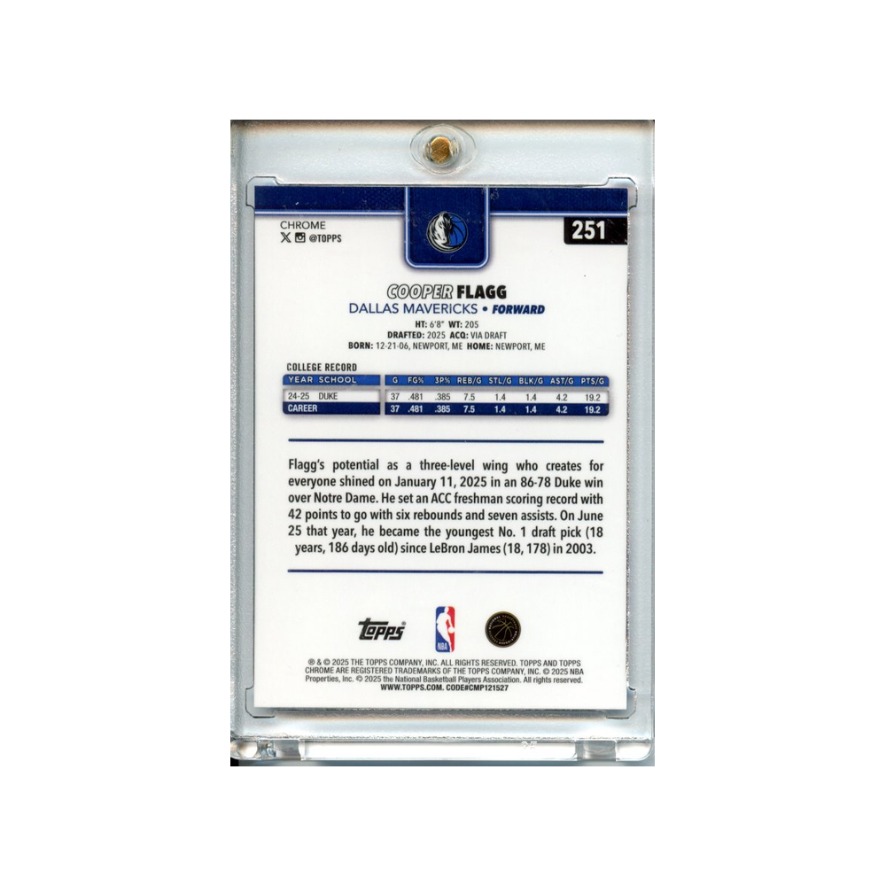 Cooper-Flagg-Red/White/Blue-2025-Topps-Chrome-Rückseite