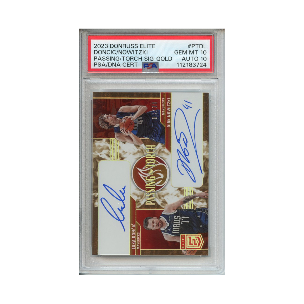 Doncic/Nowitzki-Passing/Torch-Signature--Gold-2023-Donruss-Elite-PSA-10/10-Vorderseite