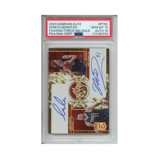 Doncic/Nowitzki-Passing/Torch-Signature--Gold-2023-Donruss-Elite-PSA-10/10-Vorderseite