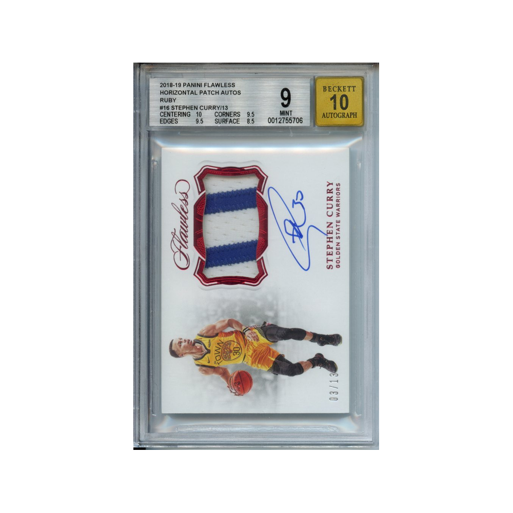 Stephen-Curry-Horizontal-Patch-Autos-Ruby-/13-2018-19-Panini-Flawless-BGS-9/10-Vorderseite