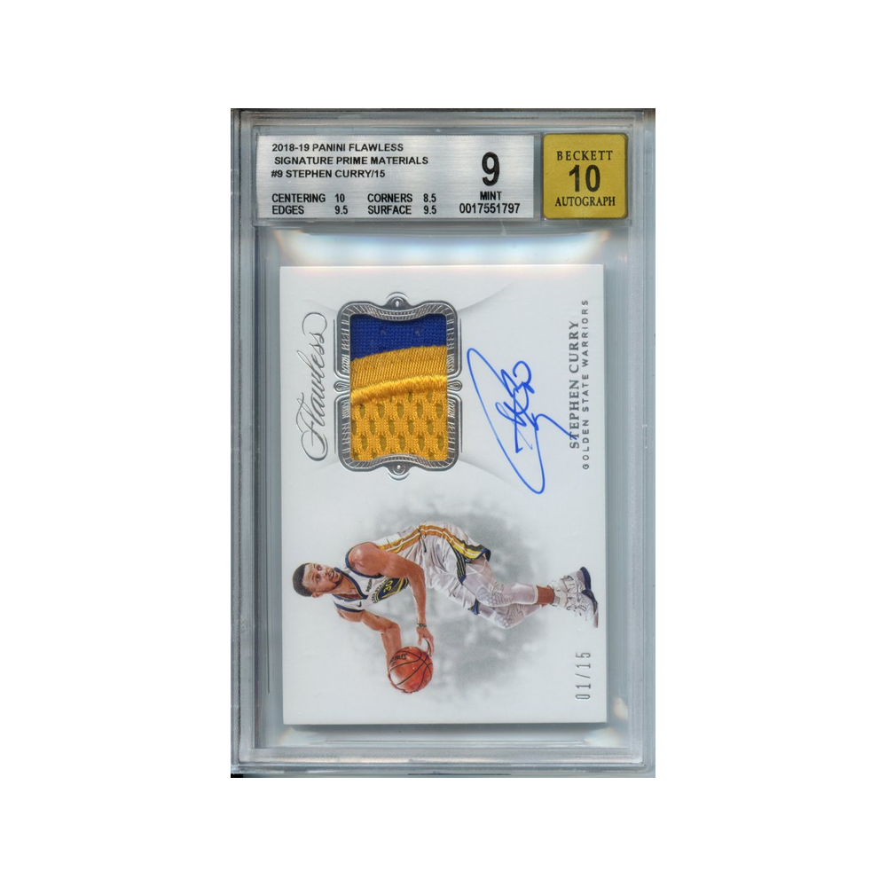 Stephen-Curry-Signature-Prime-Materials-/15-2018-19-Panini-Flawless--BGS-9/10-Vorderseite