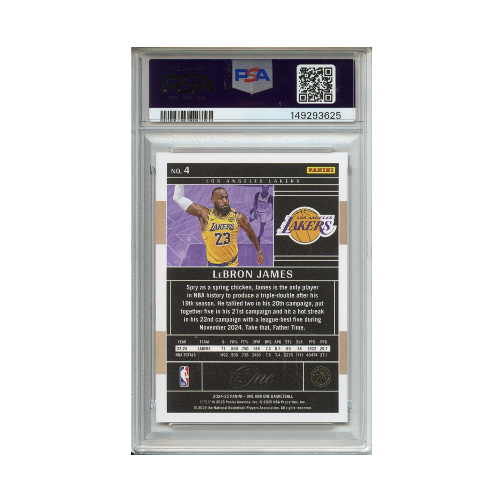 Lebron-James-Gold-2024-Panini-One-and-One-PSA-10-Rückseite