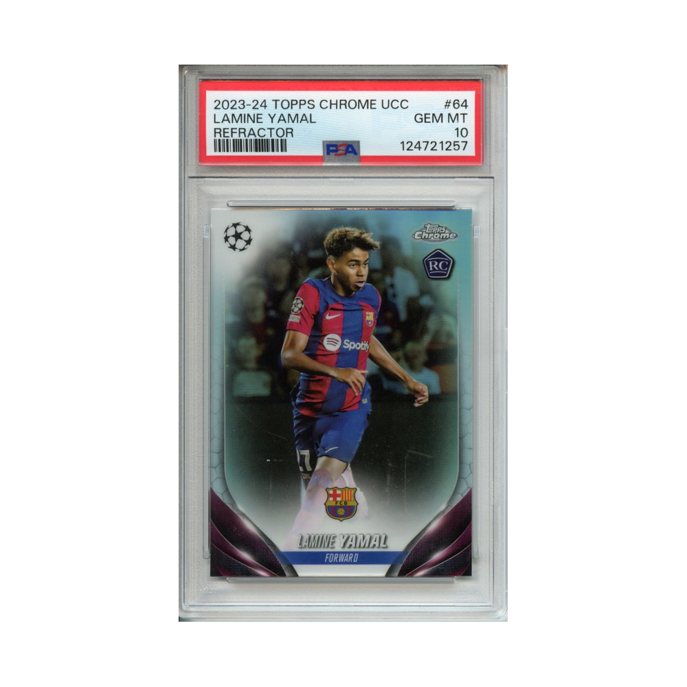 Lamine-Yamal-Refractor-2023-24-Topps-Chrome-UCC-PSA-10-Vorderseite