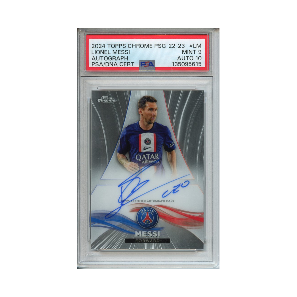 Lionel-Messi-Autograph-2024-Topps-Chrome-PSG-'22-23#2-PSA-9/10-Vorderseite