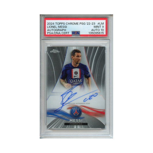 Lionel-Messi-Autograph-2024-Topps-Chrome-PSG-'22-23#2-PSA-9/10-Vorderseite