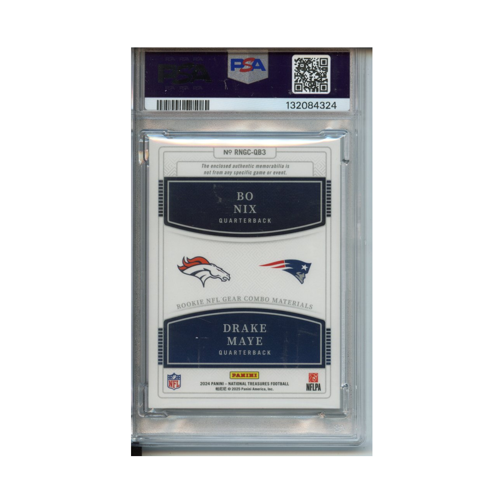 Bo-Nix/-Drake-Maye-Rookie-NFL-Gear-Combo-Materials-Prime-Holo-Gold-2024-National-Treasures-PSA-9-Rückseite