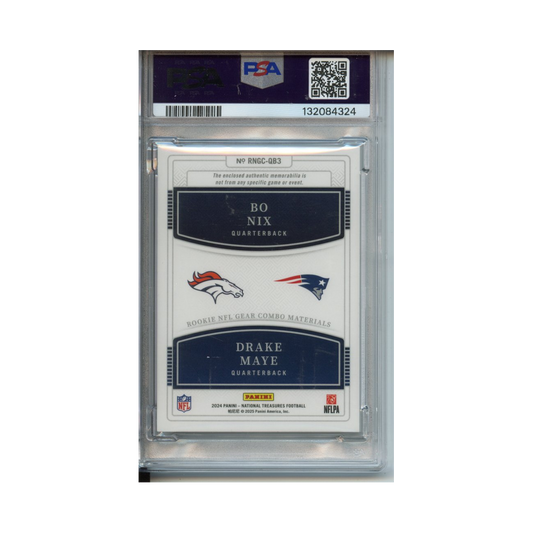 Bo-Nix/-Drake-Maye-Rookie-NFL-Gear-Combo-Materials-Prime-Holo-Gold-2024-National-Treasures-PSA-9-Rückseite