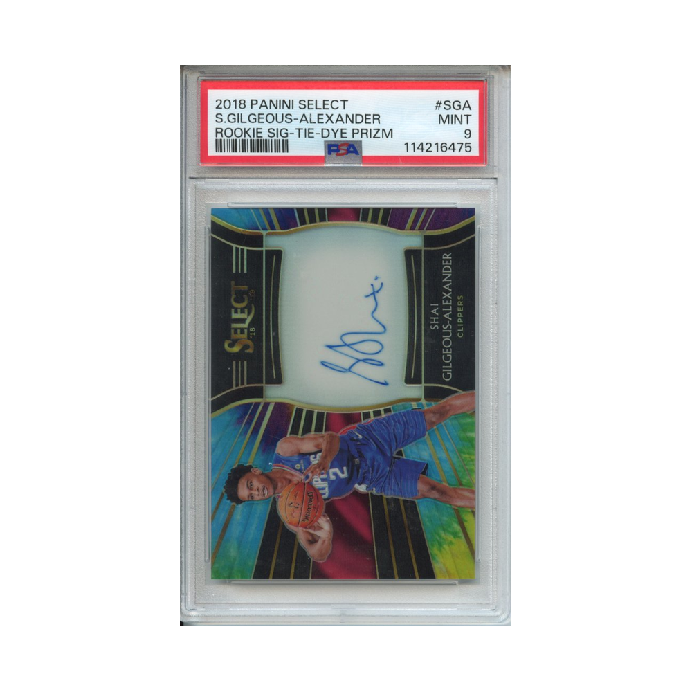 Shai-Gilgeous-Alexander-Rookie-Signature-Tie-Dye-Prizm-2018-Panini-Select-PSA-9-Vorderseite
