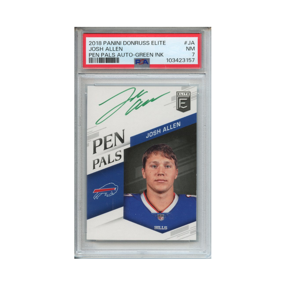 Josh-Allen-Pen-Pals-Autograph-Green-Ink-2018-Panini-Donruss-Elite-PSA-7-Vorderseite