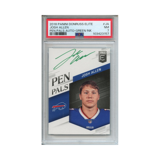 Josh-Allen-Pen-Pals-Autograph-Green-Ink-2018-Panini-Donruss-Elite-PSA-7-Vorderseite