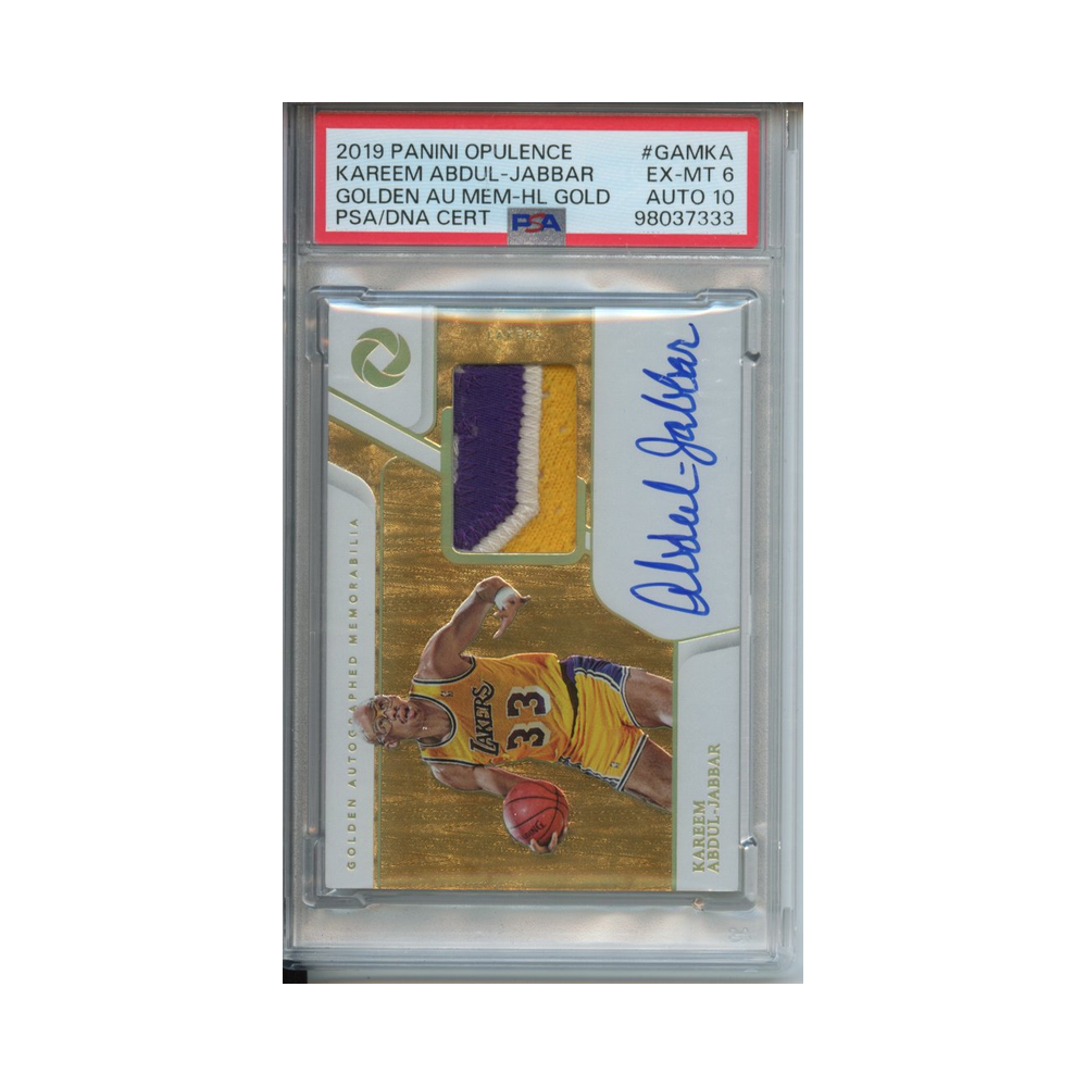 Kareem-Abdul--Jabbar-Gold-Autographed-Memorabilia-Holo-Gold-2019-Panini-Opulence-PSA-6/10-Vorderseite